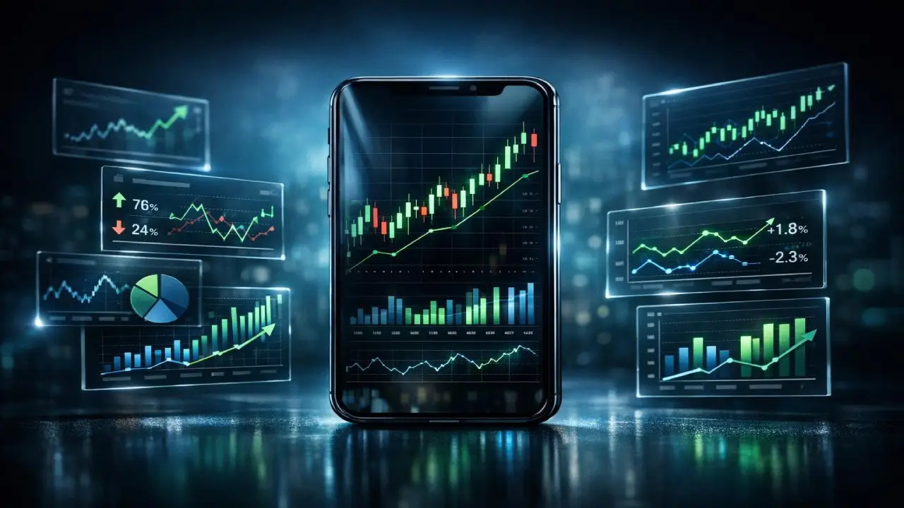 Smartphone displaying advanced betting odds charts and data analysis dashboard