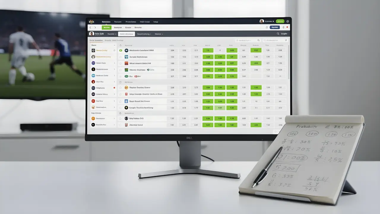 Betting odds comparison on desktop screen with notes and calculations for value betting
