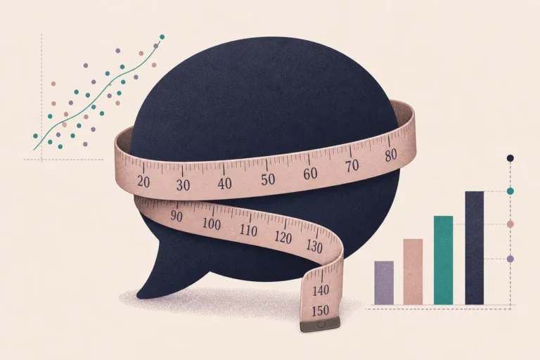 Measuring tape around a chat bubble, measuring visibility in AI search