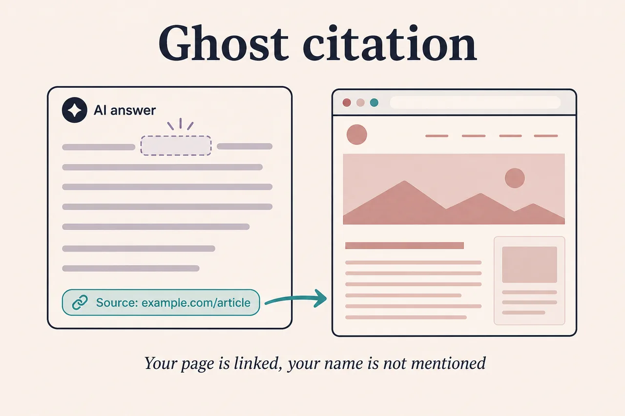 Diagram of a ghost citation, page linked but brand not named