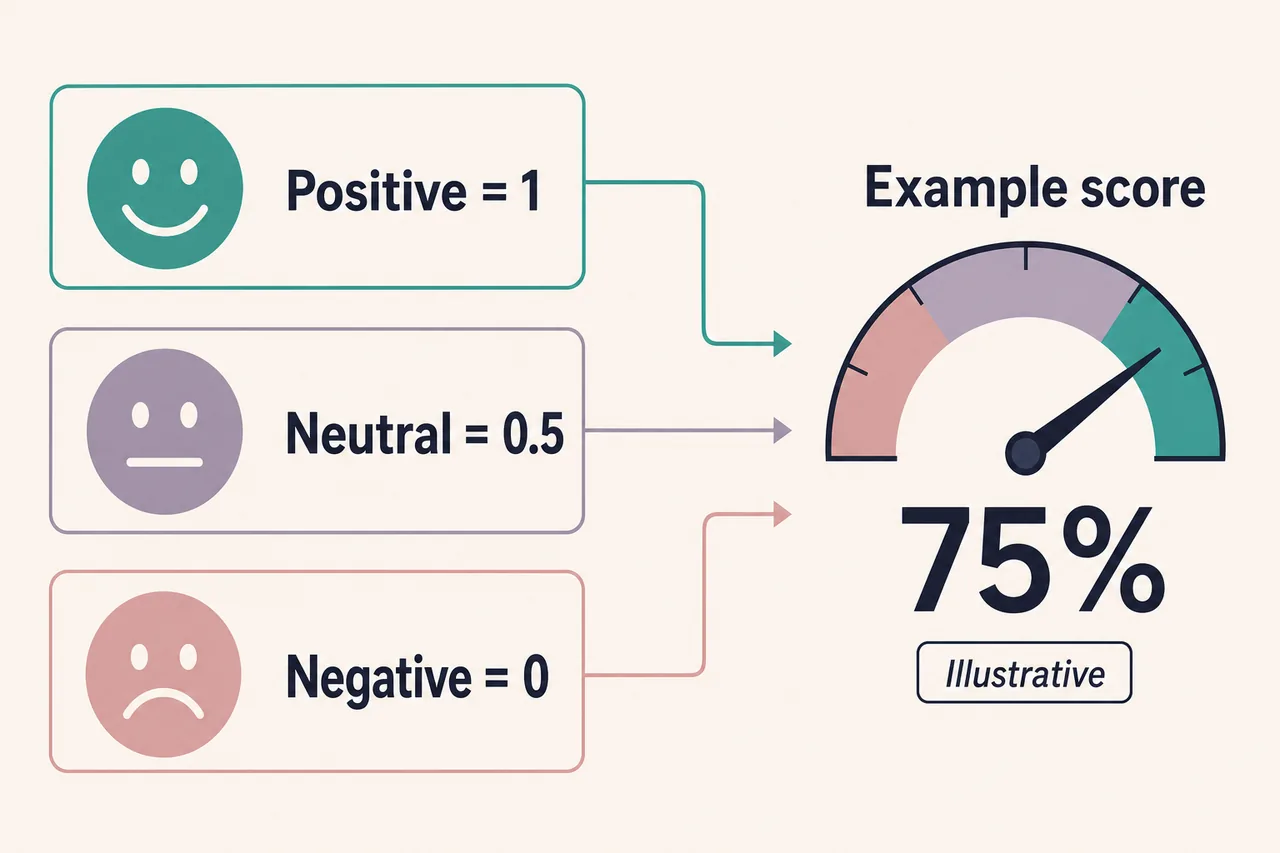 Sentiment weighting of positive, neutral and negative answers, illustrative 75% score